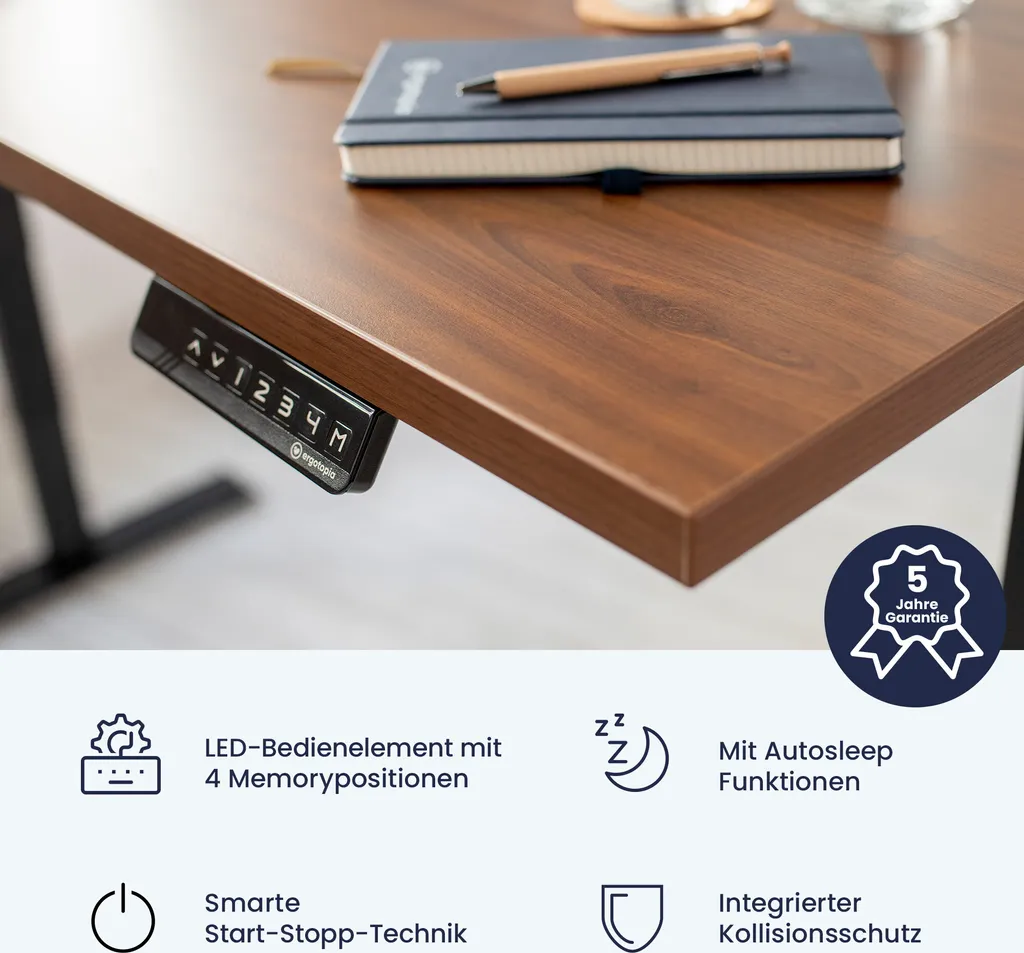 Ergotopia Desktopia Lite, Höhenverstellbarer Schreibtisch, Elektrisch Höhenverstellbares Tischgestell Mit Memory Funktion, Kollisionsschutz – Bild 3