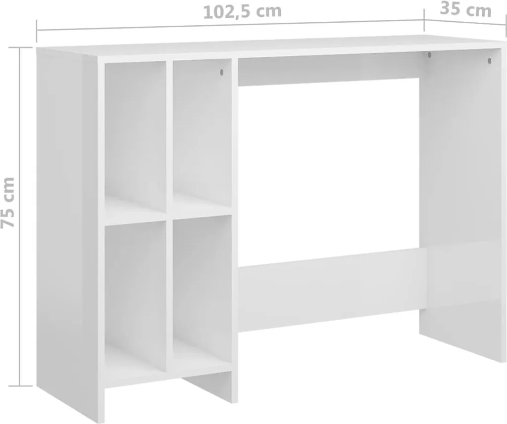 VidaXL Computertisch Hochglanz-Weiß 102,5x35x75 Cm Holzwerkstoff – Bild 6