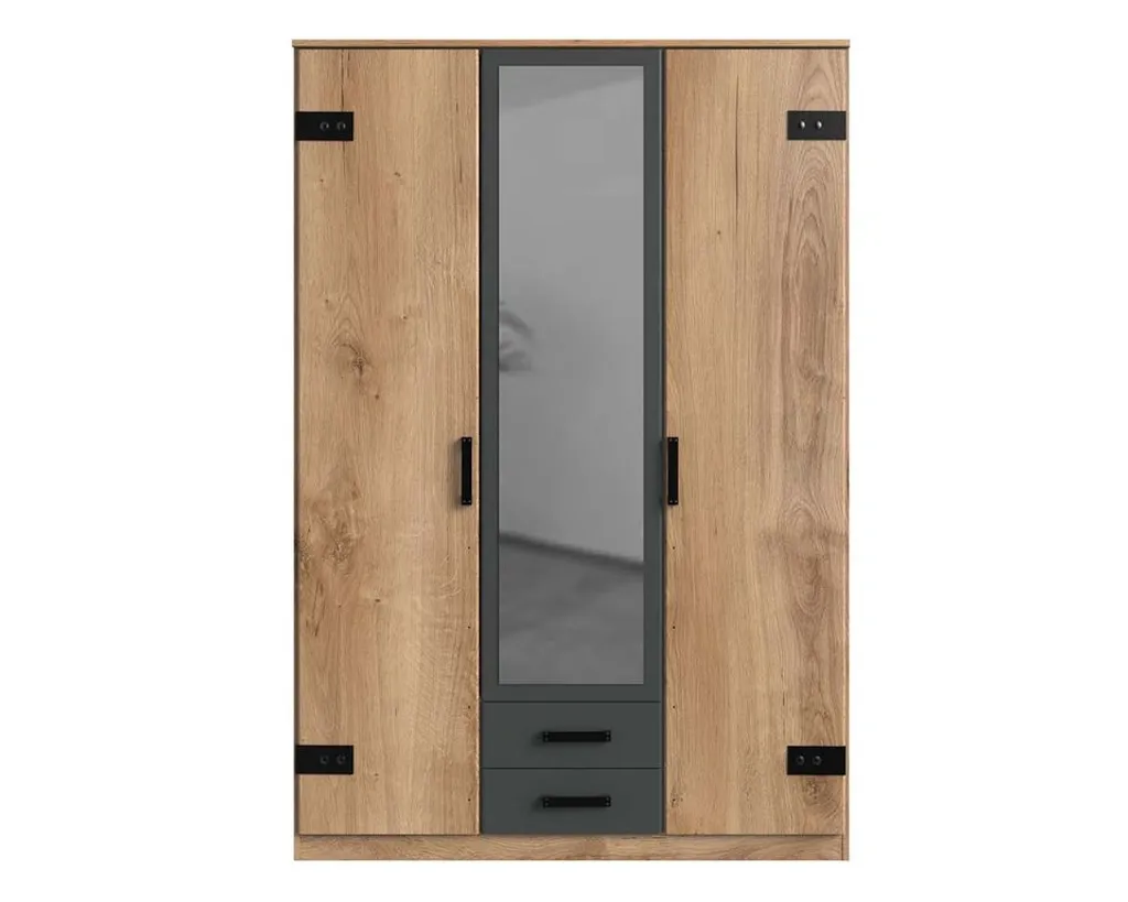 Liverpool 3-türiger Kleiderschrank Mit Spiegel Plankeneiche / Graphit