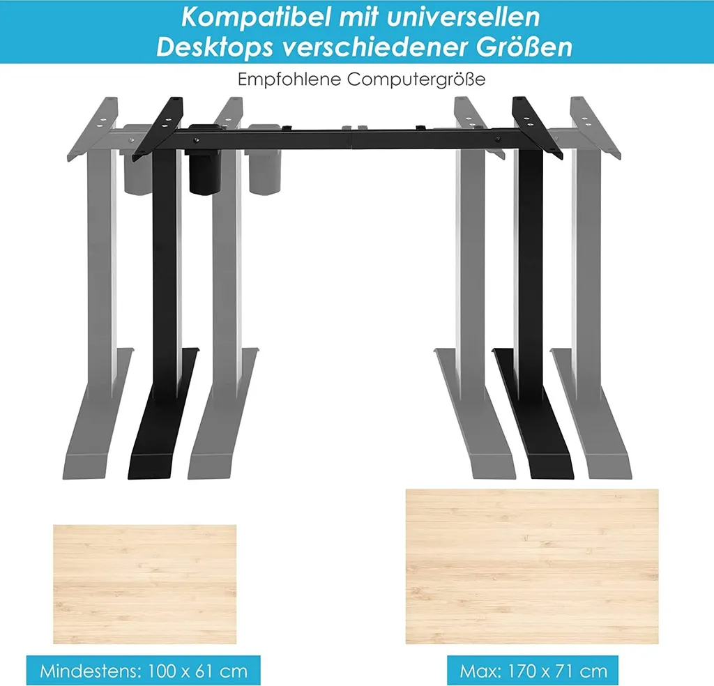 COSTWAY Elektrisches Tischgestell Höhenverstellbar Schreibtisch Rahmen 70kg Belastbar 94,5-135,8cm(B)x66,5-114,5cm(H) Für Zuhause & Büro Schwarz – Bild 4