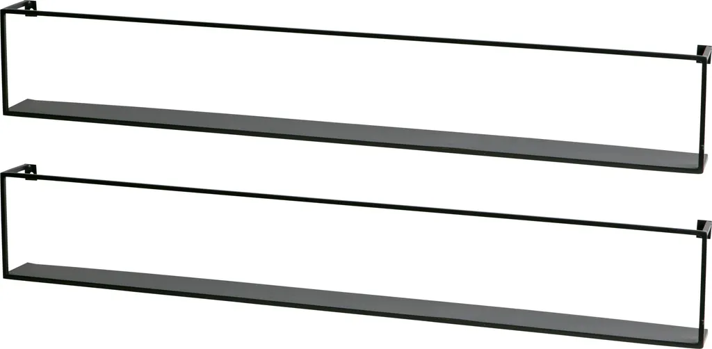 WOOOD Meert 2er Set Wandregal 100 Cm Horizontal Schwarz - Schweberegal Aus Metall Würfelregal