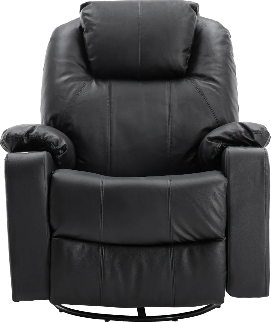 MCombo Leder Massagesessel Fernsehsessel Relaxsessel Dreh Schaukel Heizung USB Manuell Verstellbar Echtleder 7050BK – Bild 2