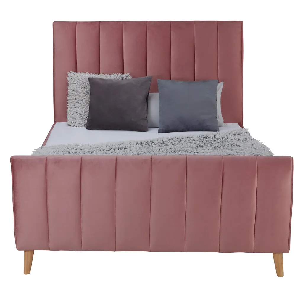 Homestyle4u 2009, Polsterbett 140x200 Mit Lattenrost Rosa Altrosa Samt Bett Doppelbett Stoffbett Bettgestell – Bild 3