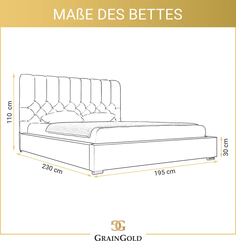 GRAINGOLD Designerbett 180x200 Roma - Doppelbett Mit Bettkasten Und Lattenrost - Schöner Und Eleganter Stil, Samtstoff - Beige – Bild 5
