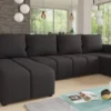 Wohnlandschaft Cleo U Mit Schlaffunktion - U-Form Couch, Ecksofa Mit Bettkasten, Couchgranitur Mit Bettfunktion, Polsterecke, Big Sofa (Schwarz (Soro 100))