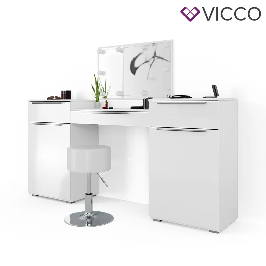 Vicco Schminktisch Lilli Frisiertisch Kommode Frisierkommode Spiegel Weiß Inklusive Hocker Und LED-Lichterkette – Bild 8