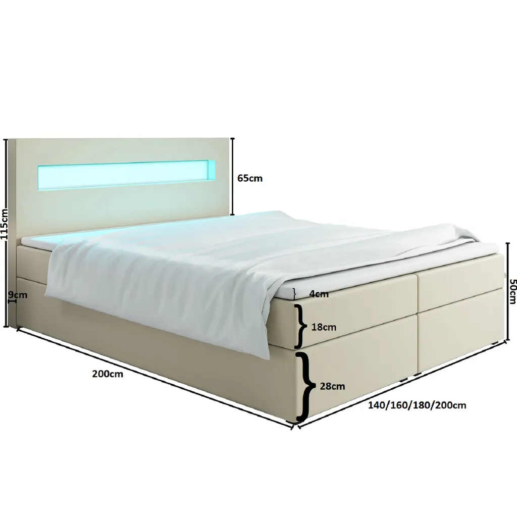 FURNIX Boxspringbett ALYSANNE 180x200 Bettkasten Topper LED JA96 Grau – Bild 3