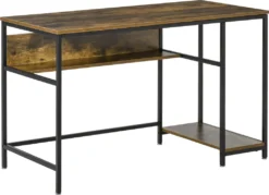 HOMCOM Computertisch Schreibtisch Bürotisch Home Office Arbeitstisch Mit Ablagen Industrieller Stil Rustikal-Braun Metall 120 X 60 X 75 Cm