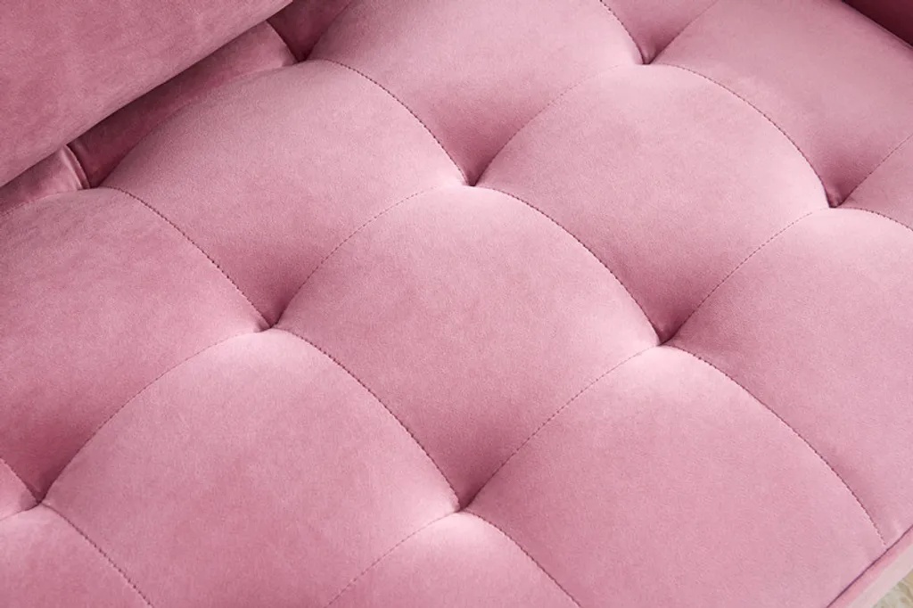 Modern Samt Stoff Sofa 180cm - Rosa, Modern Velvet Fabric Sofa Mit 2 Dekorative Kissen – Bild 2