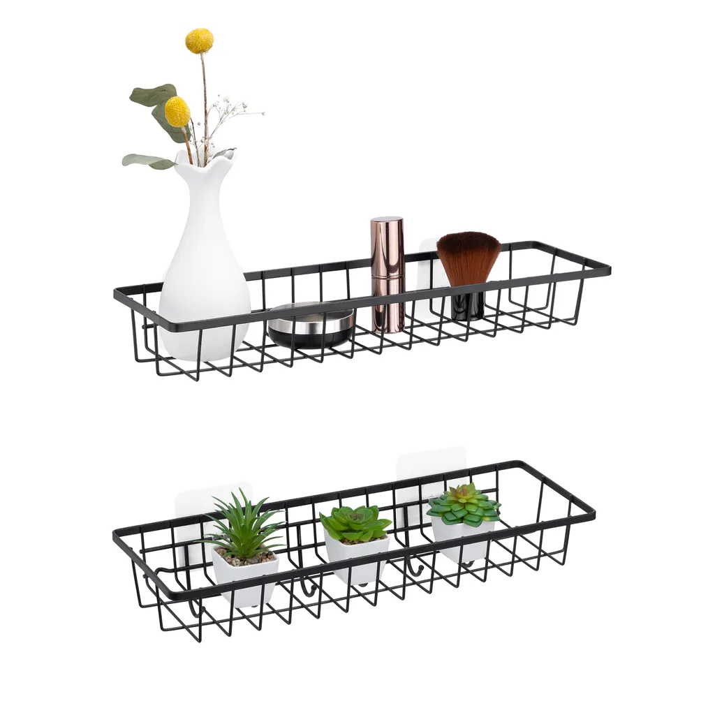 Navaris Wandablagen 2er Set Für Büro Küche - Wandregal Hängend Klein - Wanddeko Regal Aus Metall Zum Aufhängen - Schweberegal Mit Haken - Schwarz – Bild 4