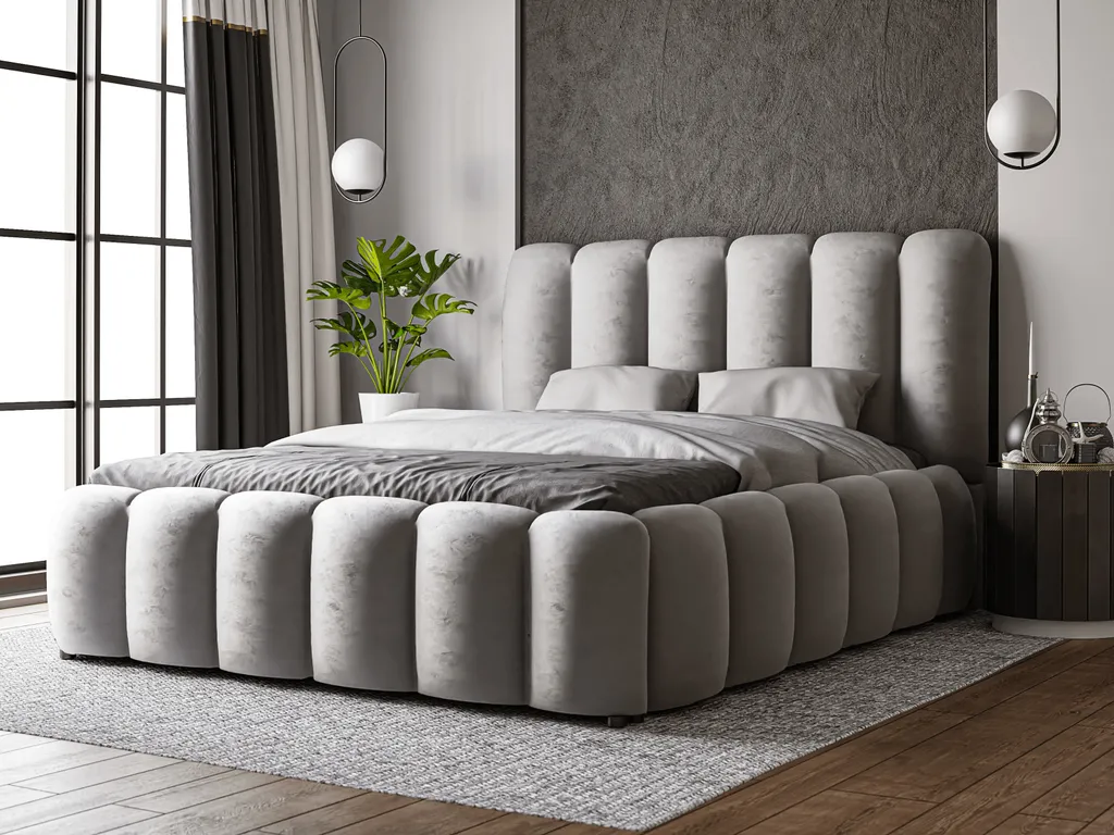 GRAINGOLD Modern Polsterbett 180x200 Cm Cloud - Bett Mit Lattenrost & Bettkasten - Dicker Schaum, Samtstoff - Hellgrau (Monolith 84) – Bild 2