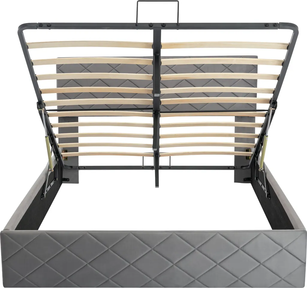 Merax Hydraulisches Boxspringbett 140x200cm Mit Bettkasten, Lattenrost Und Gepolsterten Kopfteil, Polsterbett Funktionsbett Doppelbett Aus Velvet, Grau – Bild 6