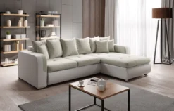 Eckcouch Sofa Mit Schlaffunktion Couchgarnitur Mit Kissen Beige Kundstleder/Textil FIORENZO MINI L MA120-MLO4