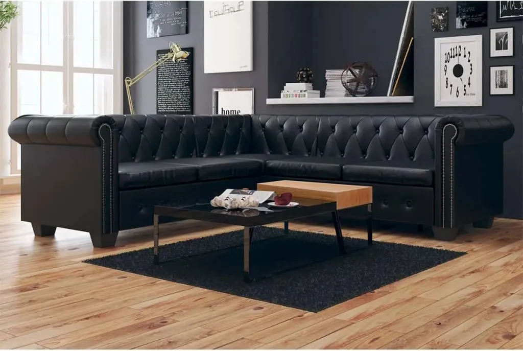 VidaXL Chesterfield Ecksofa 5-Sitzer Kunstleder Schwarz – Bild 2