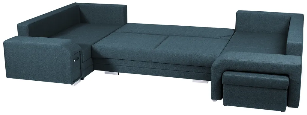 Ecksofa Mit Hocker Und Minibar - U-form Sofa Mit Schlaffunktion - Blau - Wohnlandschaft - Ausklappbar Bettsofa - Wohnzimmer U Couch - Polstersofa Mit Bettkasten ALVARES_U – Bild 4