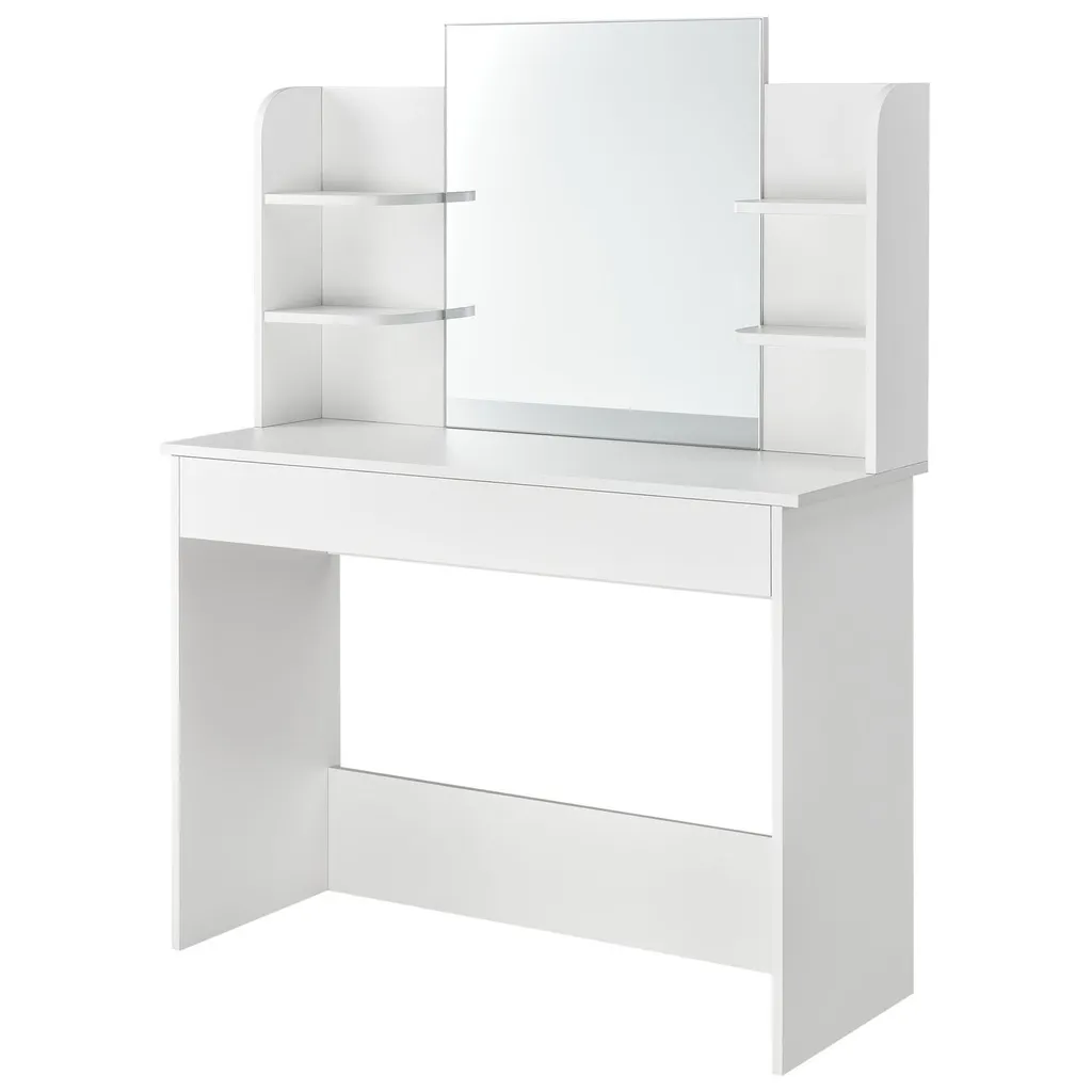 Juskys Schminktisch Bella Mit LED Beleuchtung, Spiegel, Schublade & 4 Ablagefächern - 108 X 40 X 140 Cm - Holz - Weiß - Kosmetiktisch Frisiertisch – Bild 12