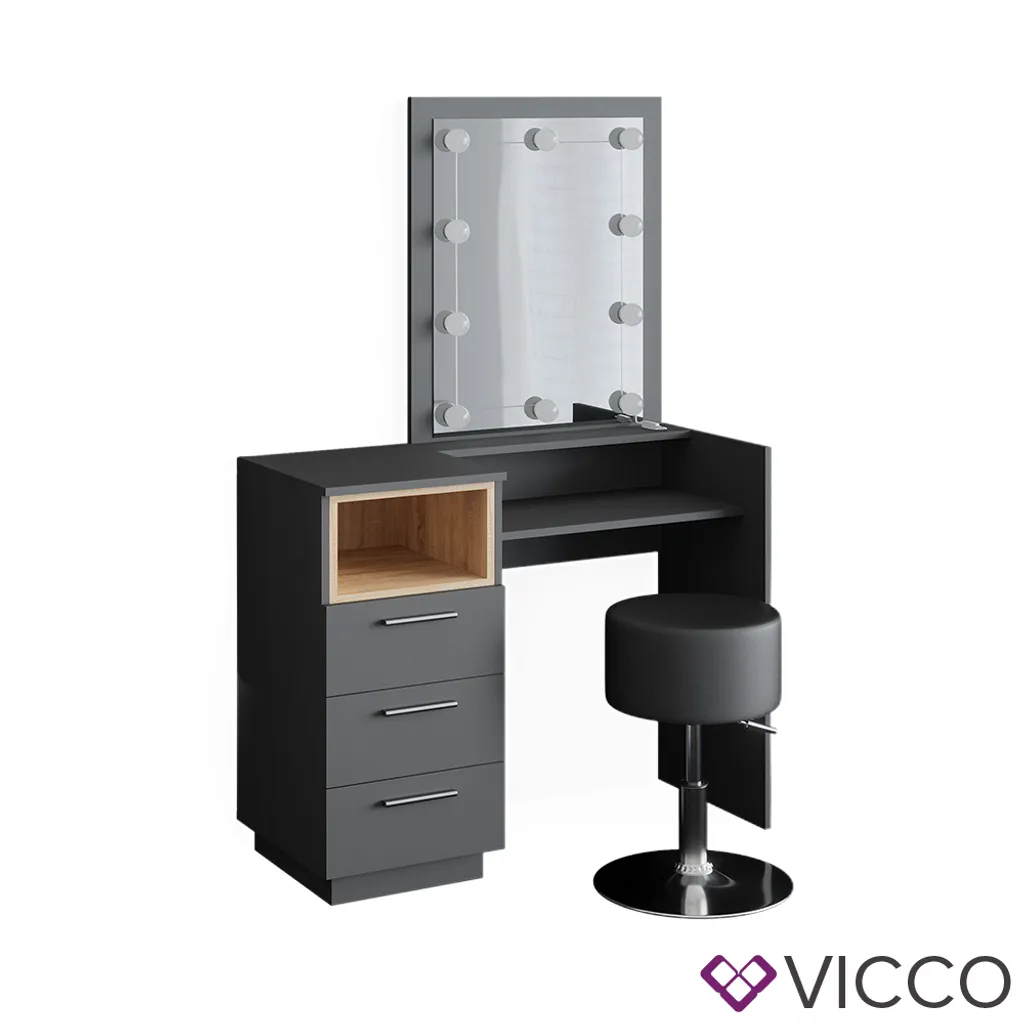 Vicco Schminktisch Frisiertisch Frisierkommode Beatrice Anthrazit LED Hocker Set – Bild 2