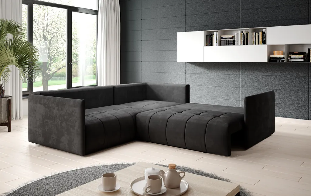 GRAINGOLD Eckcouch Ardi L - Sofa L-form Mit Bettkasten Und Schlaffunktion - Schwarz – Bild 2