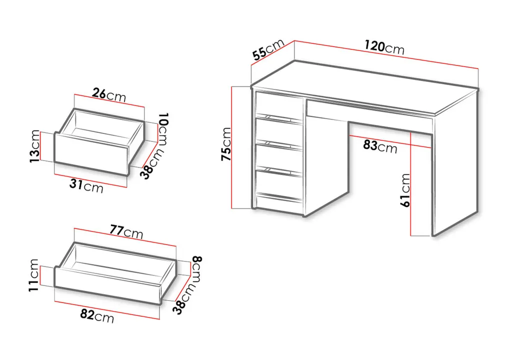 Schminktisch LADA, Frisietisch, Schminkkommode, Kosmetiktisch, 120x75x55, Weiß/Weiß Glanz – Bild 2
