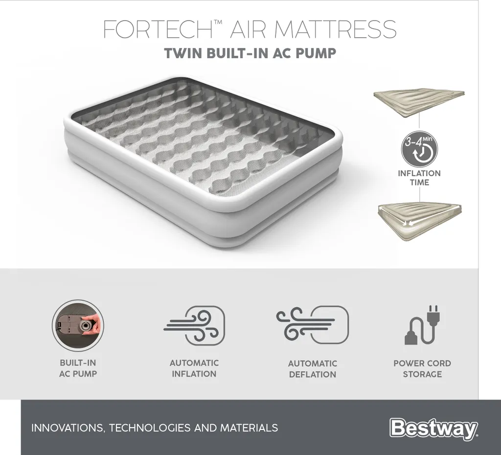 Bestway® Fortech™ Luftbett Mit Integrierter Elektropumpe Single XL/lMid 191 X 97 X 46 Cm – Bild 20