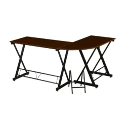 SVITA Eckschreibtisch Nussbaum-Optik Schwarze Metall-Beine Computertisch Bürotisch Arbeitstisch PC Tisch