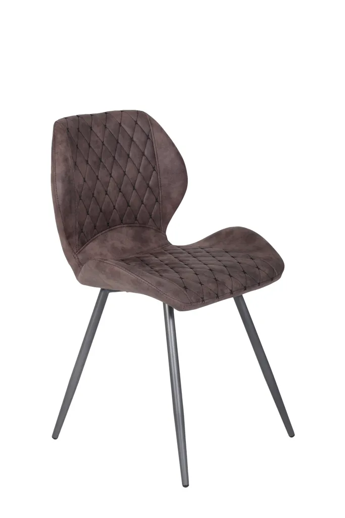 4er Set Vierfußstuhl Aurora - Microfaser Vintage Braun Mit Rautensteppung - Metallgestell Grau Lackiert – Bild 6