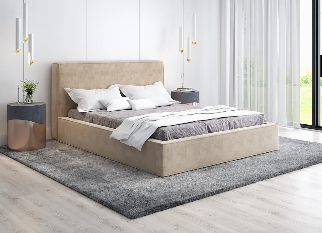 GRAINGOLD Samtbett 180x200 Cm Silvio, Doppelbett Mit Bettkasten Und Lattenrost - Beige