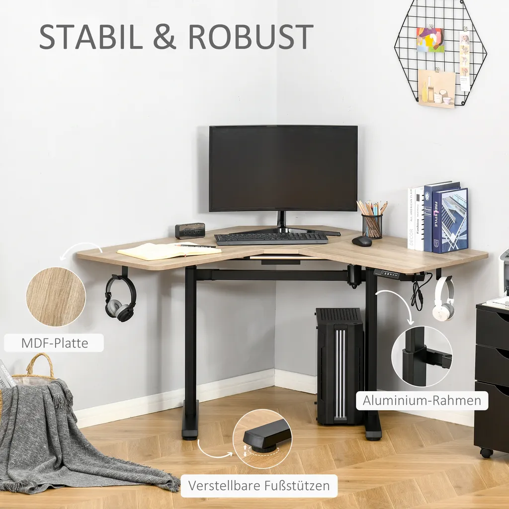 Vinsetto Elektrischer Schreibtisch Computertisch Höhenverstellbar Stehschreibtisch Bürotisch Schreibtischständer Speicherfunktion MDF Aluminium Natur+Schwarz 160 X 101 X 72-122 Cm – Bild 7