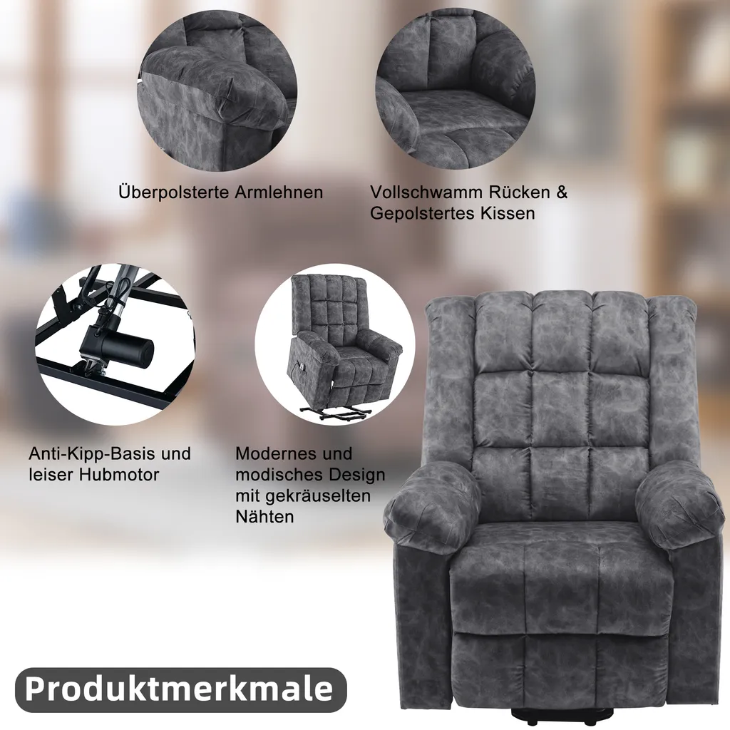 Merax TV-Sessel Elektrischer Aufstehhilfe Fernsehsessel Relaxsessel Mit Liegefunktion, Wärmefunktion Und Massagefunktion, Massagesessel Inkl. Timer Und Fernbedienung, Grau – Bild 7