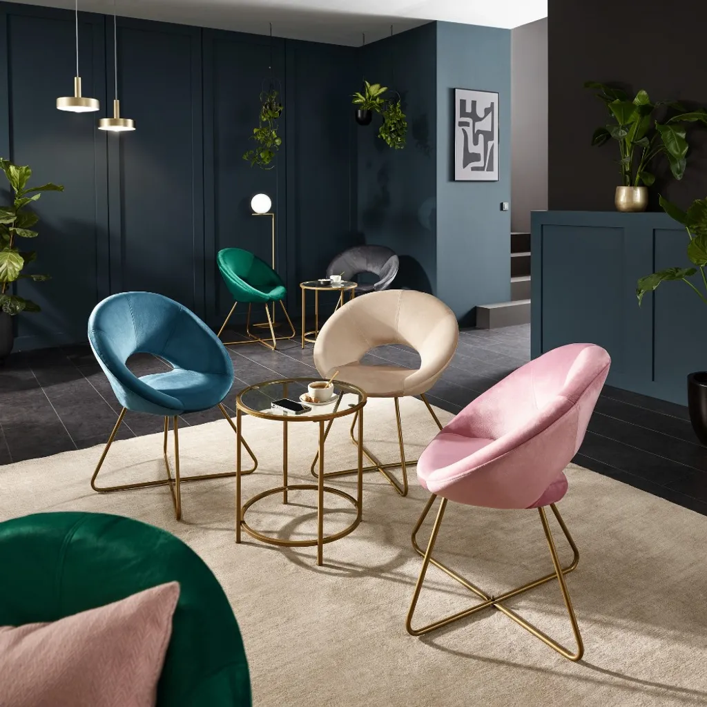 Samtstuhl SELESA Mit Beistelltisch - Variantenauswahl, Samtstuhl:Samtstuhl Beige, Tisch:Beistelltisch Masei