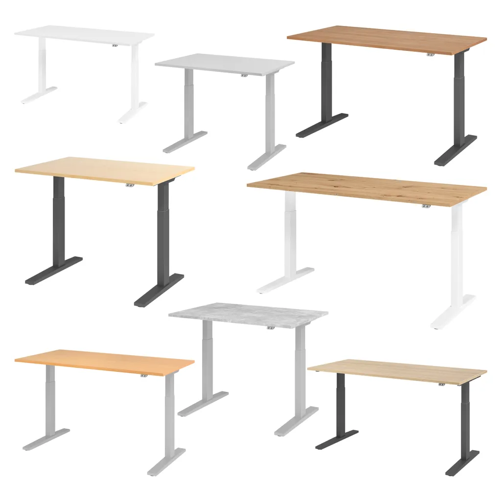 Bümö® Schreibtisch "Serie-XMKA" Elektrisch Höhenverstellbar, Tischplatte 180 X 80 Cm In Buche, Gestell In Weiß – Bild 2