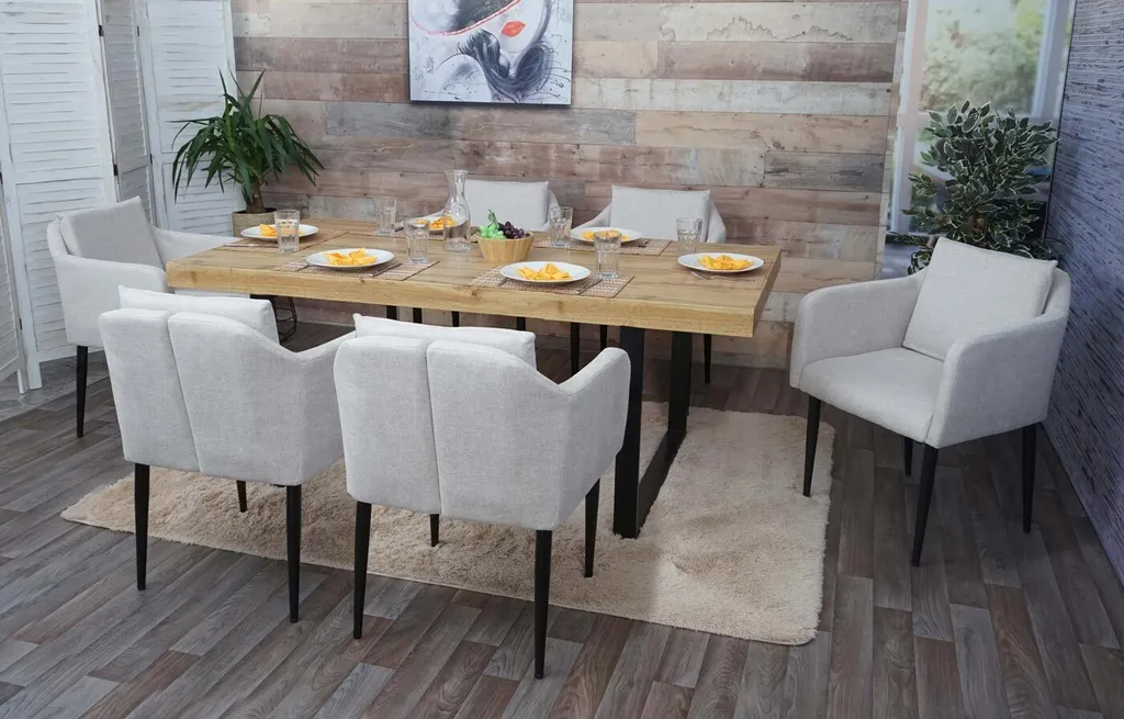 Esszimmerstuhl HWC-H93, Küchenstuhl Lehnstuhl Stuhl Stoff/Textil Creme-beige – Bild 9