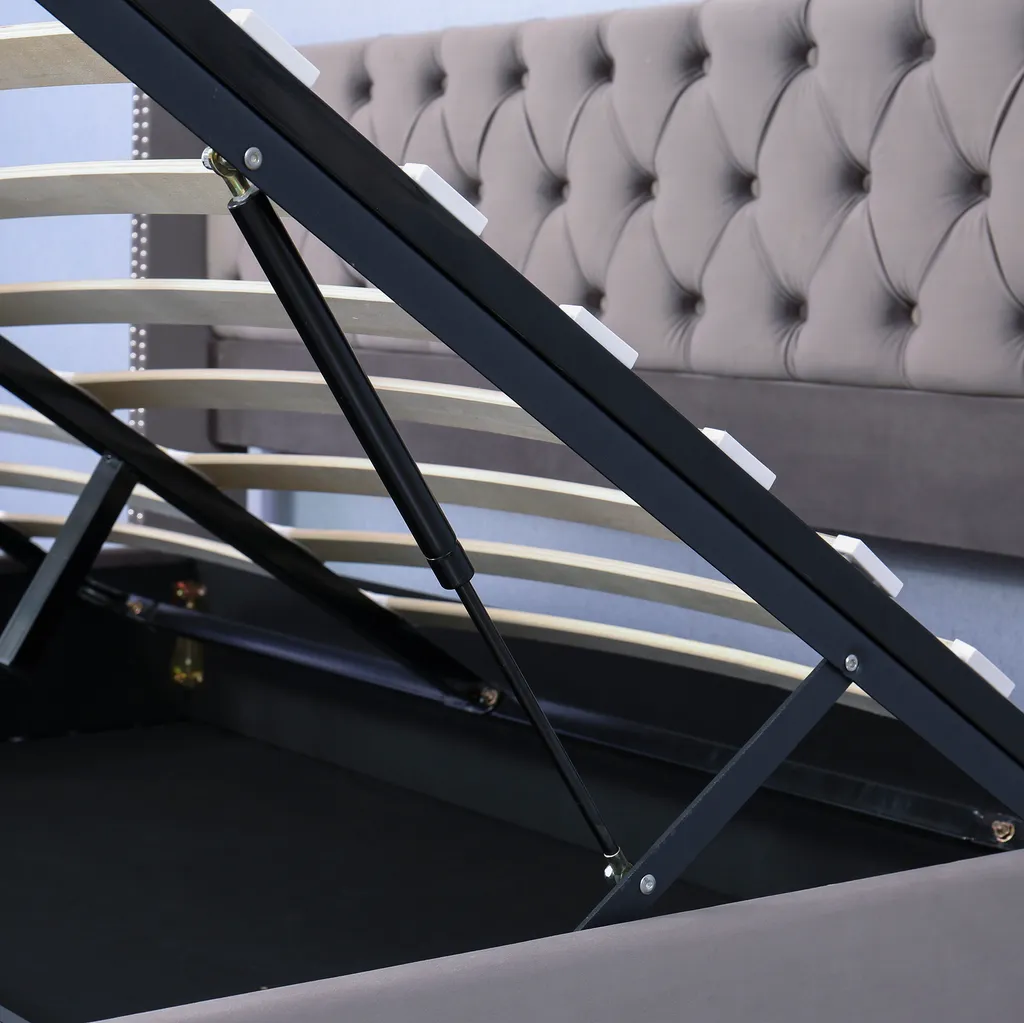 Merax Hydraulisches Boxspringbett 180x200cm Polsterbett Mit Bettkasten, Lattenrost Und Stauraum, Straumbett Funktionsbett Ohrenform Doppelbett Aus Samt, Grau – Bild 4