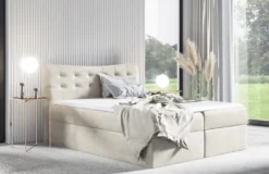 MKS MEBLE Boxspringbett - Doppelbett Mit Multipocket-Matratze - Polsterbett Mit Kopfstütze - Deko Bed Servillo 200 X 200 Cm - H3 Creme