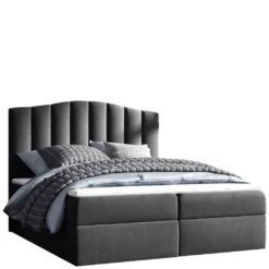 MKS MEBLE Boxspringbett - Doppelbett Mit Multipocket-Matratze - Polsterbett Mit Kopfstütze - Deko Bed Linate 200 X 200 Cm - H3 Dunkelgrau