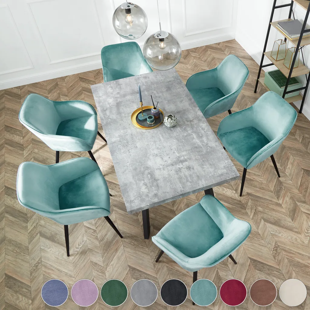 Tectake 4er Set Stuhl Marilyn Samtoptik, Schwarze Stuhlbeine - Crème/schwarz – Bild 4