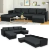 VitaliSpa XXL Sofa Mit Schlaffunktion Schwarz Grau 290 X 61 X 185 Cm Kunstleder Webstoff