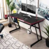 COSTWAY 119cm Gaming Tisch Z-förmig, Computertisch Mit Getränkehalter, Kopfhörerhaken, Gamepad-Halterung, Ergonomischer Schreibtisch, Arbeitstisch Büro PC-Tisch (Schwarz-Rot)