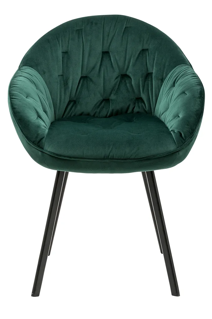 SalesFever Polsterstuhl 2er Set Mit Armlehnen | Stoffbezug In Samt-Optik | Gestell Metall Schwarz | Diamantsteppung | B 62 X T 66 X H 83 Cm | Grün – Bild 2