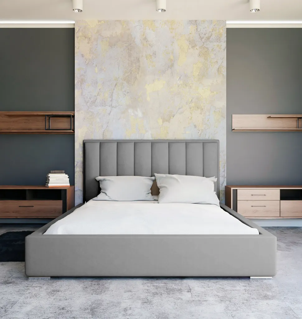 GRAINGOLD Doppelbett 180x200, Polsterbett Mit Bettkasten, Rückenlehne Und Lattenrost Ark - Grau – Bild 2