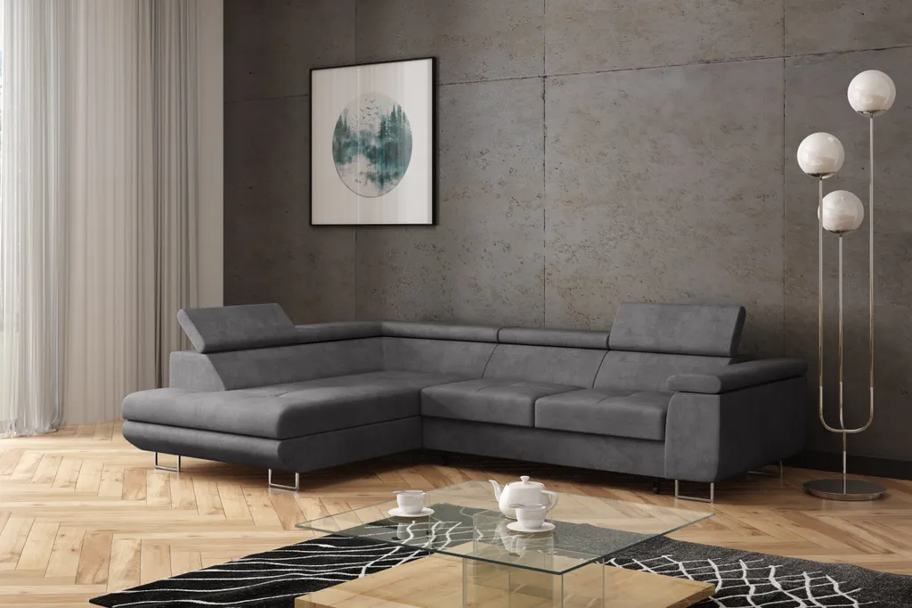 ALTDECOR Ecksofa GUSTA Mit Schlaffunktion Und Bettkasten Mit Gasdruckfeder, Polstercouch In L-Form Links Angeordnet, Ideal Als Gästebett - 272x202 Cm, Grau, Ottomane Links – Bild 2