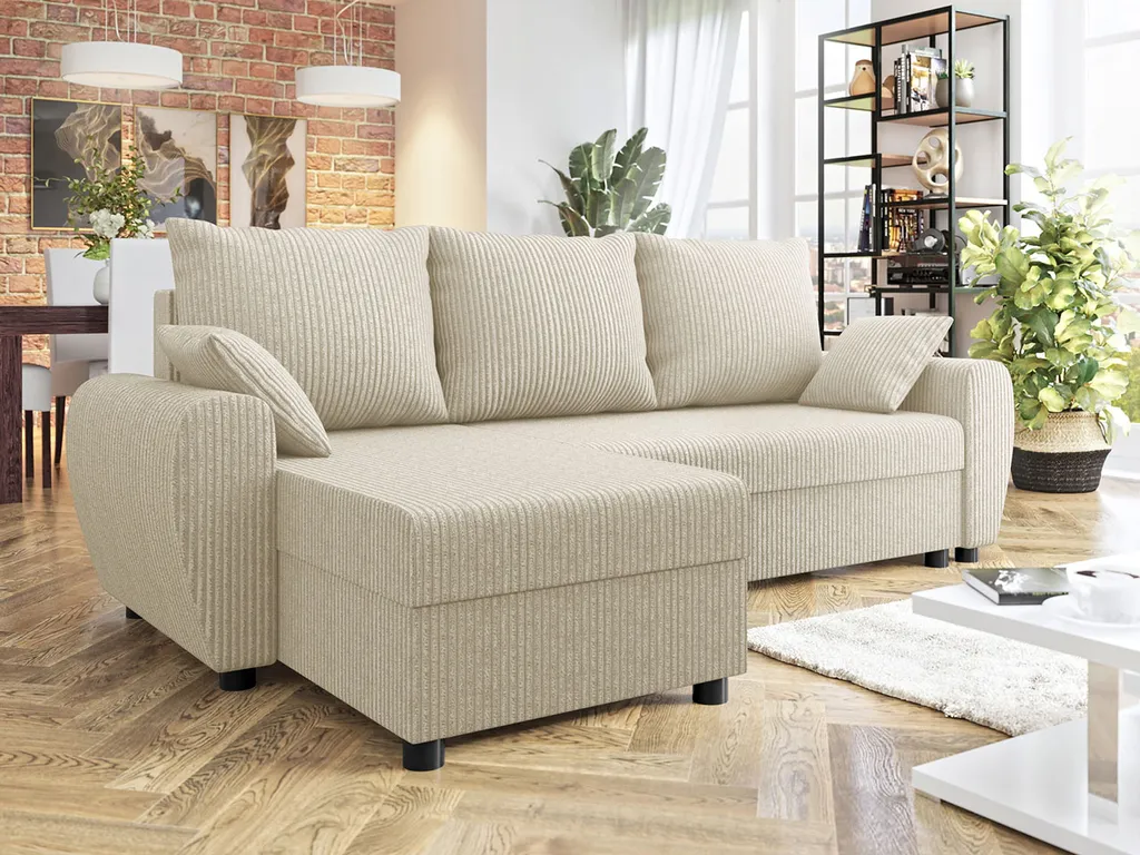Mirjan24 Ecksofa Ewasy Cord, Eckcouch, Couch Mit Bettkasten Und Schlaffunktion, Stilvoll Wohnzimmer (Farbe: Poso 100) – Bild 2