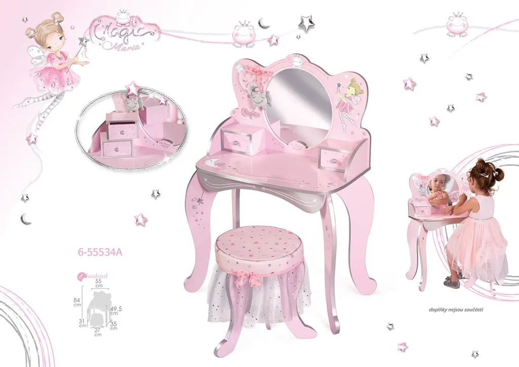 DeCuevas 55534A Magic Maria 2022 Schminktisch Aus Holz Mit Spiegel Und Holzstuhl – Bild 2