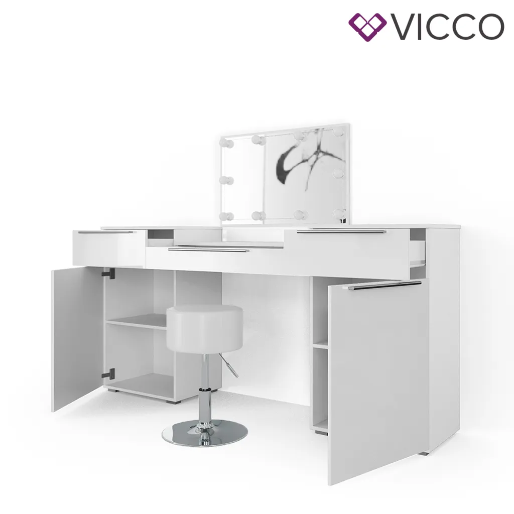 Vicco Schminktisch Lilli Frisiertisch Kommode Frisierkommode Spiegel Weiß Inklusive Hocker Und LED-Lichterkette – Bild 2
