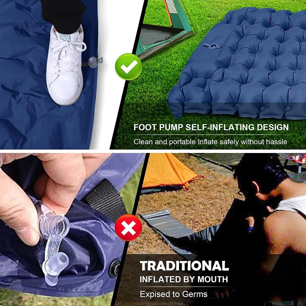Isomatte Camping Selbstaufblasend Verdicktes Aufblasbare Matratze Mit Fußpresse Pumpe Und Kissen, Wasserdicht Luftmatratze Outdoor, 200 X 69 X 10 Cm,Blau – Bild 5
