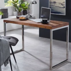 WOHNLING Schreibtisch GUNA Massivholz Sheesham | Computertisch 120 X 60 Cm Aus Echtem Holz | Laptoptisch Im Landhaus-Stil | Konsolen-Tisch Mit Metallbeinen | Arbeitstisch Dunkel-braun Für Büro