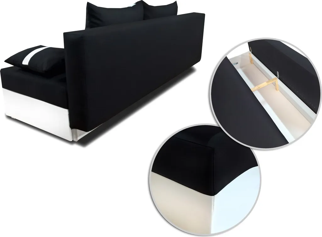 Bettsofa Dario - Klappsofa Mit Schlaffunktion Und Bettkasten, Schlafsofa, Sofa, Schlafcouch (Schwarz + Weiß (Neo 15 + Dolaro 511)) – Bild 3