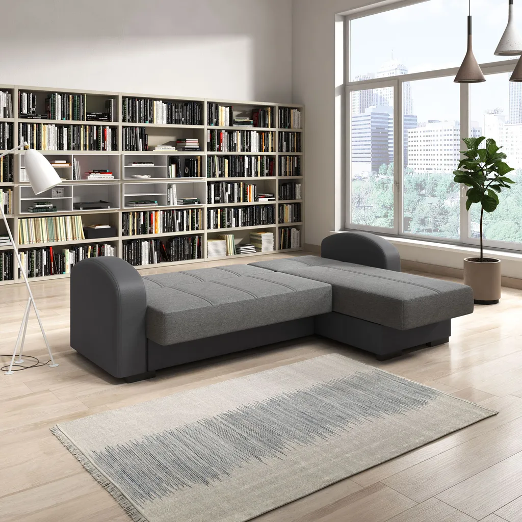 Inter Handels Ecksofa Alaska Grau Mit Bettkasten Und Schlaffunktion | L-Couch Aus Kunstleder Und Webstoff – Bild 6