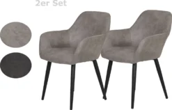 2er Set Sessel Roberta - Mikrofaser Vintage Grau - Metallgestell Schwarz - Gepolsterte Armlehne