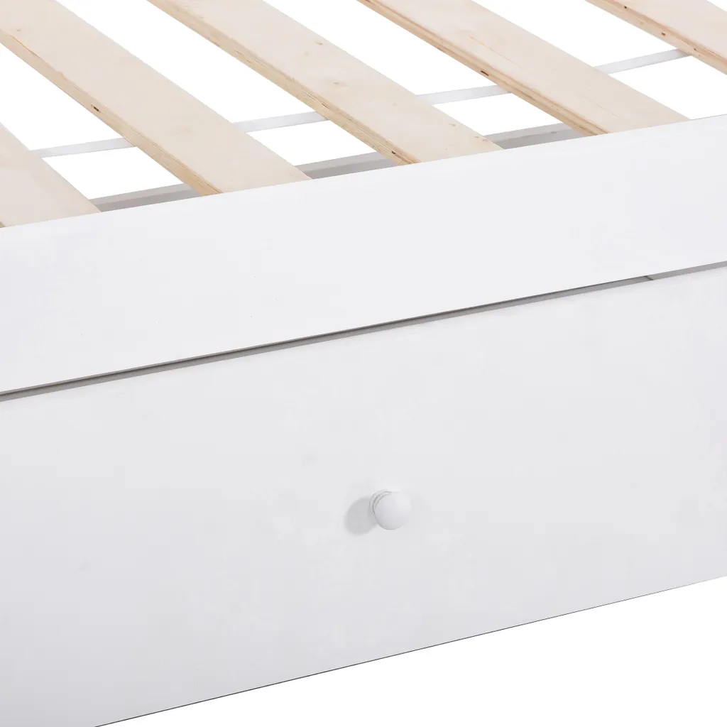 Merax Kinderbett 90x200cm Jugendbett Mit Schubladen, Kopfteil Und Fußteil, Einzelbett Kiefer Bettrahmen Massiv Gästebett, Weiß – Bild 9